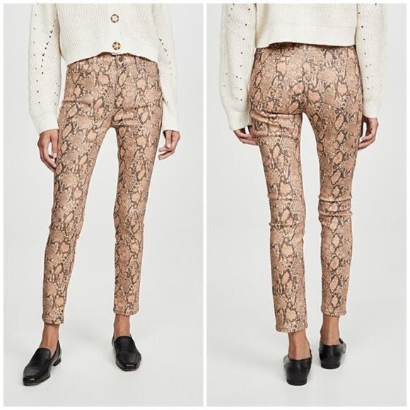 New Frame Le High Skinny Crop Coated Snake Print High Rise Jeans Sz 24 - Picture 1 of 7